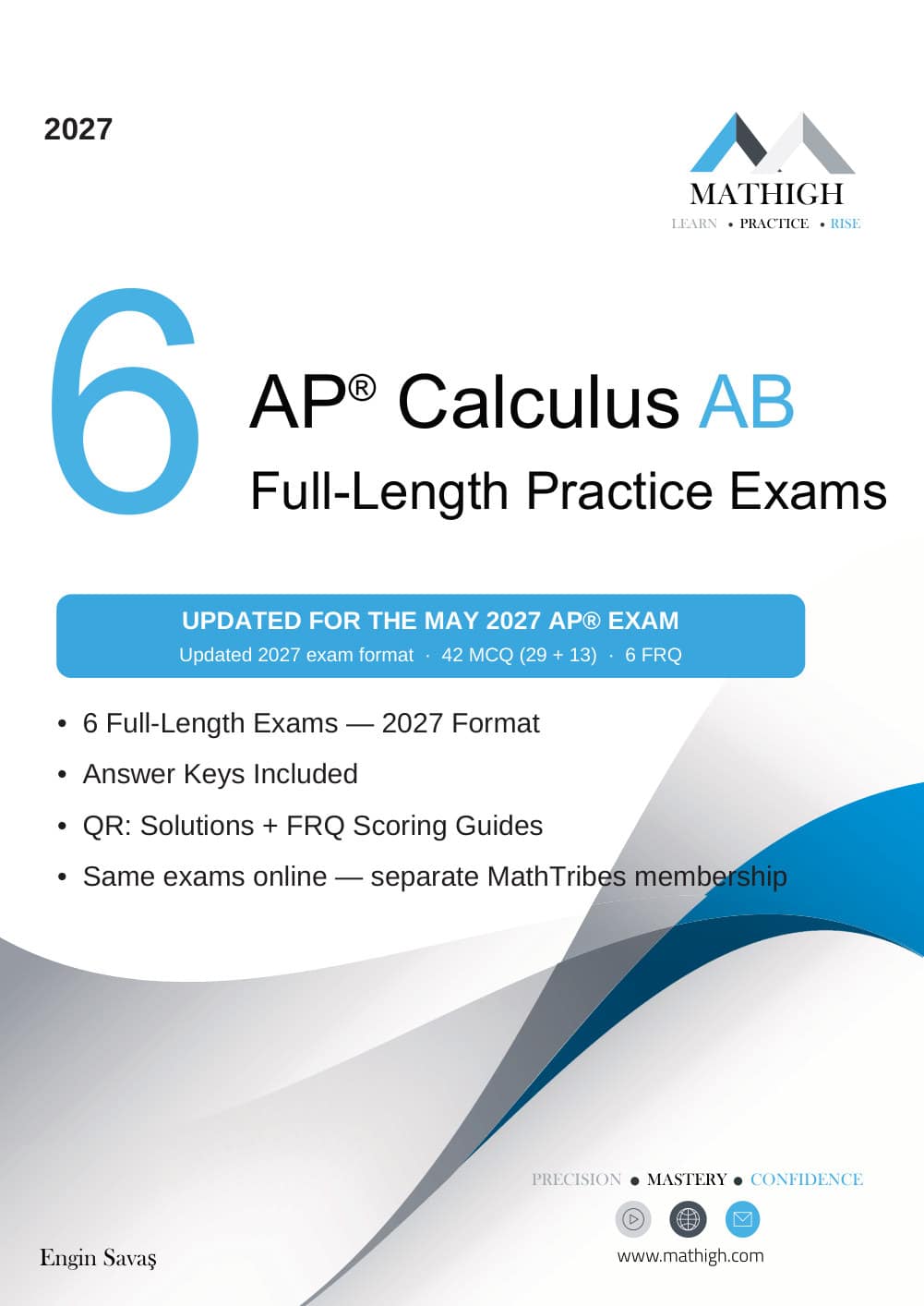 6 Full-Length AP® Calculus AB Practice Exams, 2027 edition, book cover