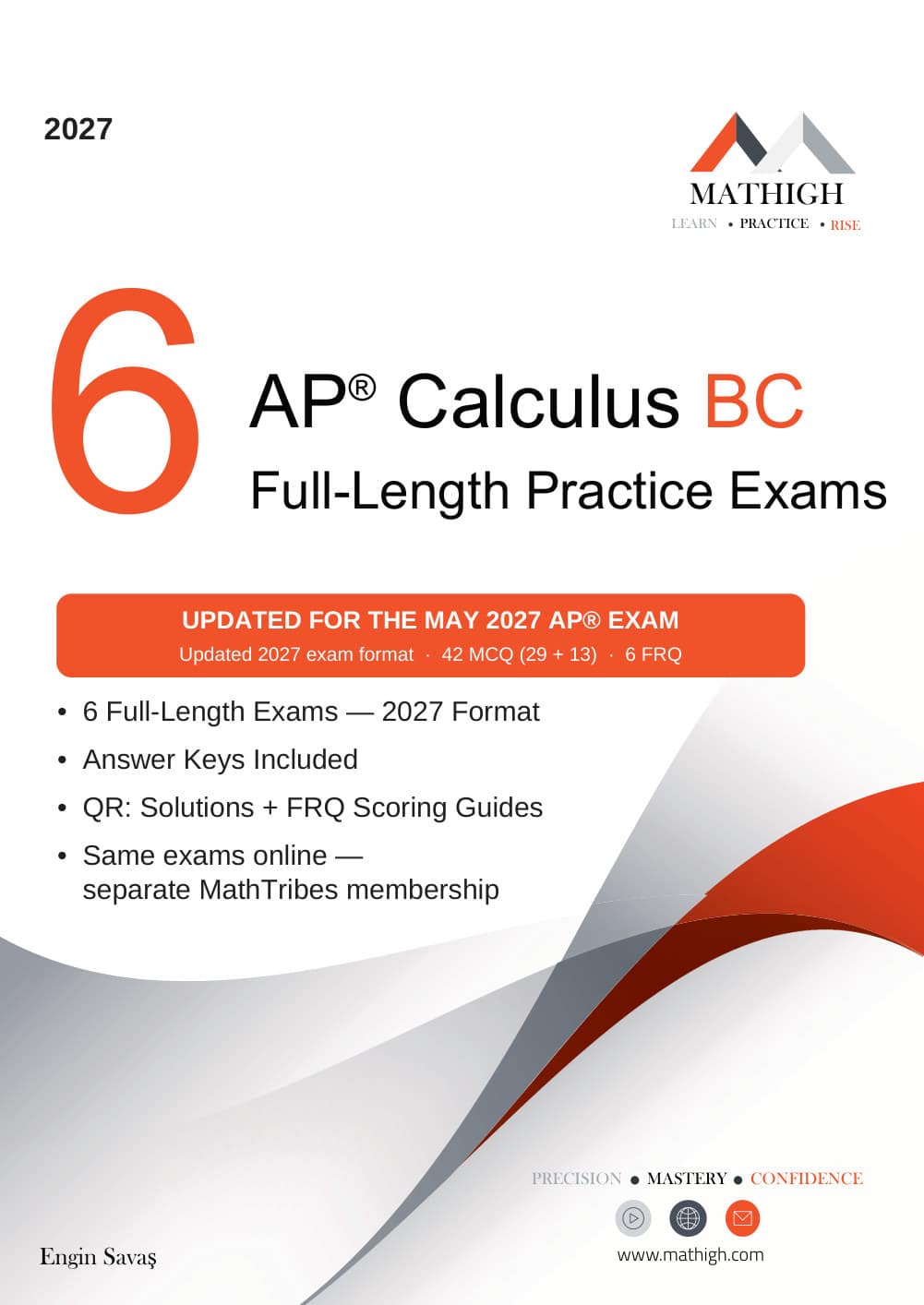 6 Full-Length AP® Calculus BC Practice Exams, 2027 edition, book cover