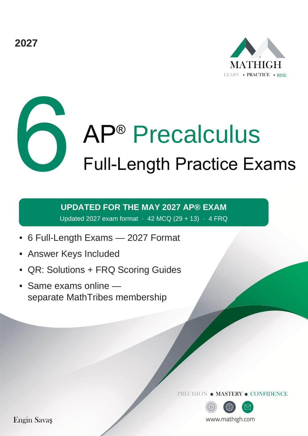 6 Full-Length AP® Precalculus Practice Exams, 2027 edition, book cover
